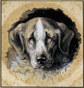 Louis Wain could also be serious. This ink and watercolor portrait of a Newfoundland dog has a saleroom estimate of £500-£700. Photo The Canterbury Auction Galleries