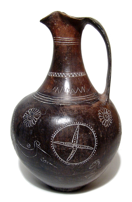 Etruscan decorated Bucchero oinochoe, Italic, circa 6th century BC, ex German private collection. Est. 4,500-$6,000. Ancient Resource image