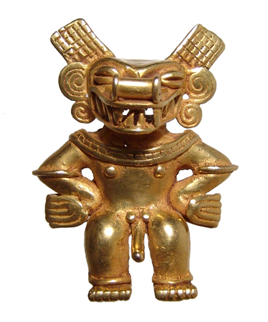 Tairona pendant of shaman in transition, Colombia, circa 1000-1500 AD, high carat gold weighing 1½ oz / 42.60 grams. Ex HD Enterprises, ex Midwest private collection. Est. $15,000-$18,000. Ancient Resource image