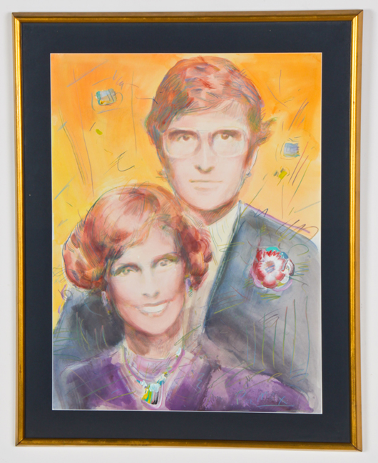 Peter Max (American, b. 1937), 'Portrait of Eileen and Jerry Ford,' original mixed media work on paper, 29in x 22in. Estimate: $3,000-$5,000. Material Culture image