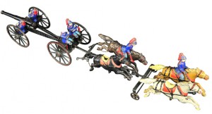 Pratt & Letchworth horse-drawn Flying Artillery, polychrome-painted cast iron, two mounted soldiers and four seated figures, 33½ inches long, provenance: Bill Bertoia collection, est. $30,000-$40,000. Bertoia Auctions image