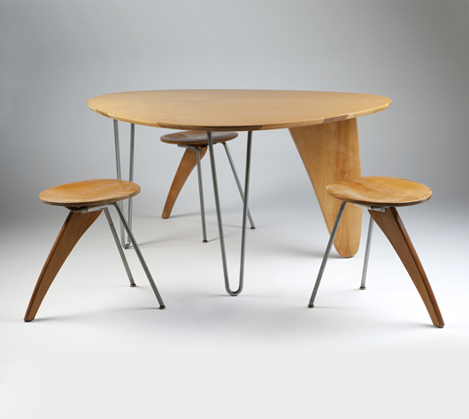 Collectively realizing over $110,000, this set of three Noguchi ‘Rudder’ stools and table was consigned by the original Chicago owner. John Moran Auctioneers image