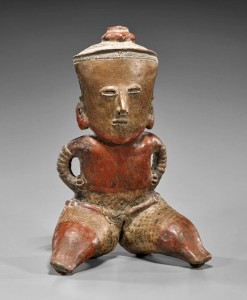 Pre-Columbian ceramic figural vessel, 15 1/4 in. high. Estimate: $750-$1,000. I.M. Chait Gallery/Auctioneers image