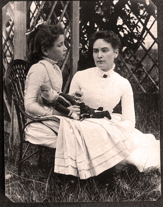 Helen Keller at age 8 with her tutor Anne Sullivan on vacation in Brewster, Cape Cod, Massachusetts. Image courtesy of Wikimedia Commons