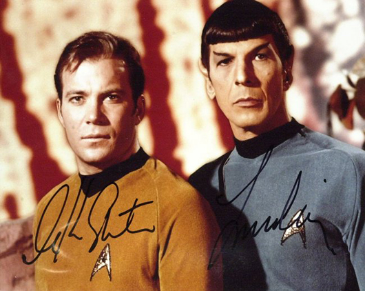 'Star Trek' stars William Shatner and Leonard Nimoy, autographed photo. Image courtesy of LiveAuctioneers.com archive and The Written Word Autographs.