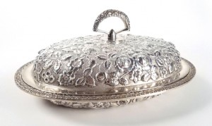 Lot 434 – Sterling silver repousse covered casserole. Roland Auctions NY image