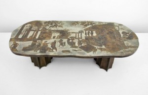 This well-documented free-form coffee table had been purchased directly from the Philip and Kelvin LaVerne in 1967. On a paper label with the address of their New York City studio, the imaginative Grecian landscape on the surface is titled ‘Odyssey II.’ The rare design brought $17,080 at Palm Beach Modern in 2014. Courtesy Palm Beach Modern