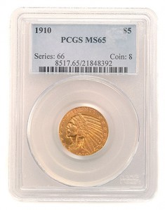 Lot 1000 – U.S. 1910 Indian Head $5 PCGS MS65 gold coin. Sold for $9,440. Michaan’s Auctions image