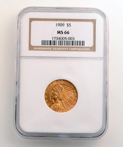 Lot 1002 – U.S. 1909 Indian Head $5 NGC MS66 gold coin. Sold for $15,340. Michaan’s Auctions image