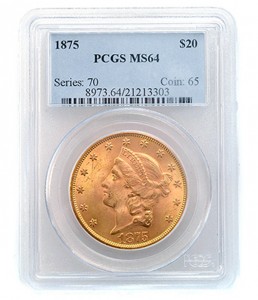 Lot 1012 – U.S. 1875 $20 MS64 Liberty Head gold coin. Sold for $38,940. Michaan’s Auctions image
