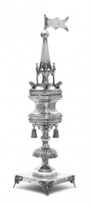 Russian silver large spice tower, circa 1910, 13 1/4 inches high. Estimate: $1,000-$2,000. Leslie Hindman Auctioneers