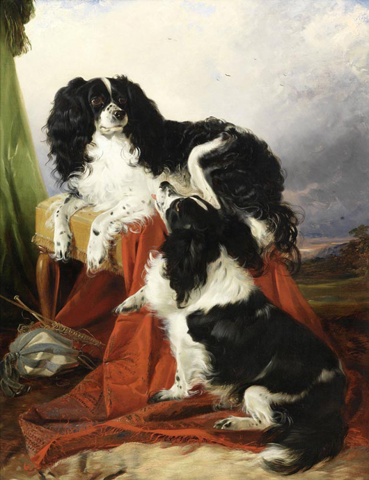 Richard Ansdell’s regal portrait of Cavalier King Charles spaniels, which sold for a hammer price of $65,000 (£42,347). Photo Bonhams