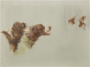 Red Rovers by Maud Earl. The Red Rovers were Corrin and Mena of Gerwyn, who won the first Welsh Springer Spaniel classes at Crufts in 1901 and were the parents of the breed’s first champion, Rover of Gerwyn. The oil sold for hammer $9,000 (£5,863). Photo Bonhams