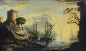 Continental School, 19th century, ‘View of Port With Ships,’ oil on canvas, 40in x 66 3/4in sight. Bunch Auctions image