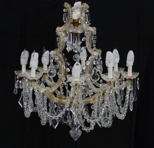 Crystal chandelier with gilt metal arm supports, 20th century, 33in high x 26in in diameter. Bunch Auctions image