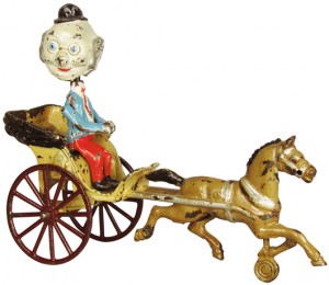 Scarce cast-iron Happy Grandpa toy, all original, one of over 30 rare toys in the auction. Showtime Auction Services image