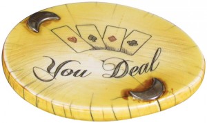 1880s poker buck, ‘You Deal’ with silver crescent moons on the front and ‘Jack’ on the back. Showtime Auction Services image