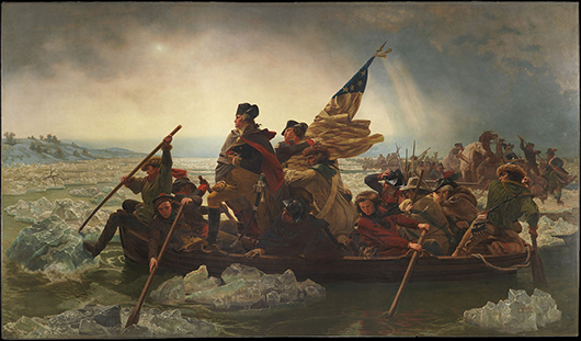'Washington Crossing the Delaware' is an 1851 oil-on-canvas painting by the German American artist Emanuel Gottlieb Leutze (1816-1868). It commemorates Gen. George Washington's crossing of the Delaware River on the night of Dec. 25–26, 1776, during the American Revolutionary War. Image courtesy of Wikimedia Commons