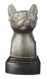 The Egyptian bronze cat found sitting in front of a gas fireplace in a cottage in Cornwall. It sold for £52,000 and, yes, the earrings are gold. Photo: David Lay Auctioneers Penzance