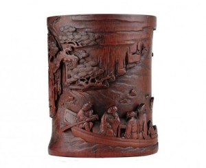 Carved bamboo brush pot, 18th or 19th century. Price realized: $37,500. Oakridge Auction Gallery image