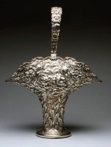 Stieff sterling silver flower vase, 18 inches tall, 46.3 ozt, est. $6,000-$8,000. Morphy Auctions image