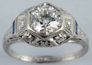 Platinum filigree diamond ring, approximately 1.03 carats, $6,000-$8,000. Morphy Auctions image