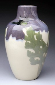 Rookwood vase with foliate theme, designed by Rose Fechheimer, 9½ inches tall, est. $1,000-$2,000. Morphy Auctions image