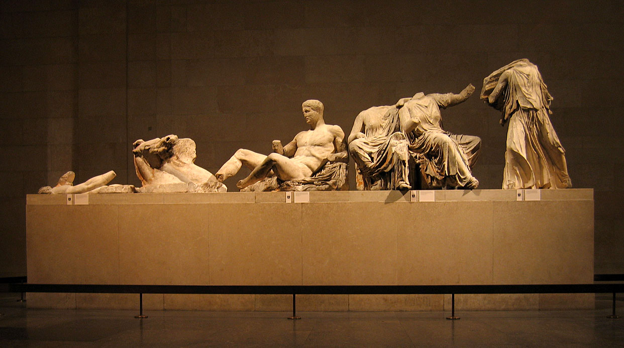 The left-hand group of surviving figures from the East Pediment of the Parthenon, exhibited as part of the Elgin Marbles in the British Museum. Copyrighted photo by Andrew Dunn (http://www.andrewdunnphoto.com) taken Dec. 3, 2005. Licensed under the Creative Commons Attribution-Share Alike 2.0 Generic license.