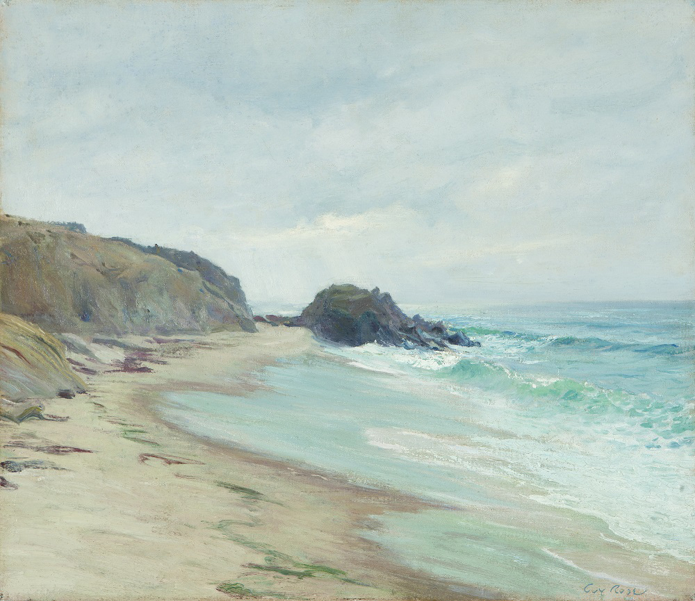 Pasadena artist Guy Rose’s (1867-1925) seascape, ‘Black Rock, Laguna,’ dated circa 1915-1916, excited bidders as soon as the catalog went up online. The work sold for $168,000 (estimate: $150,000 to $200,000). John Moran Auctioneers image