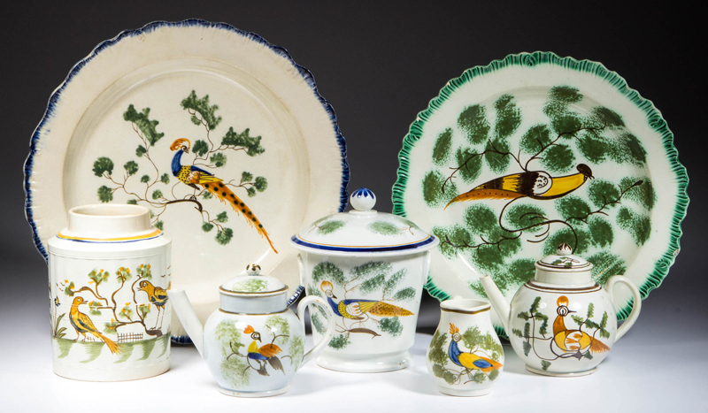 Peafowl wares from the collection of George and Mickey Deike are among the highlights of Jeffrey S. Evans & Associates’ auction April 14. Jeffrey S. Evans & Associates images.