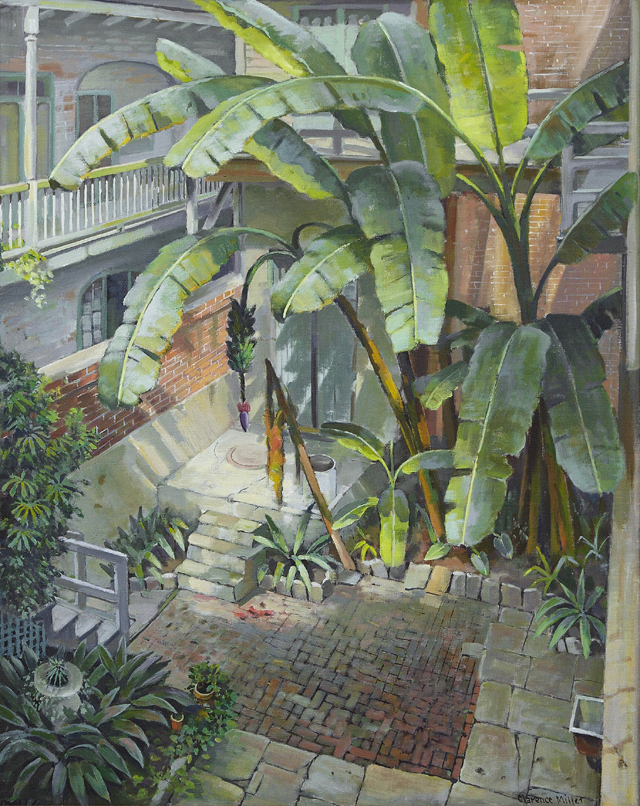 Oil on canvas painting by New Orleans artist Clarence Millet (1879-1959), titled 'Studio Courtyard.' Estimate: $20,000-$40,000. Crescent City Auction Gallery images