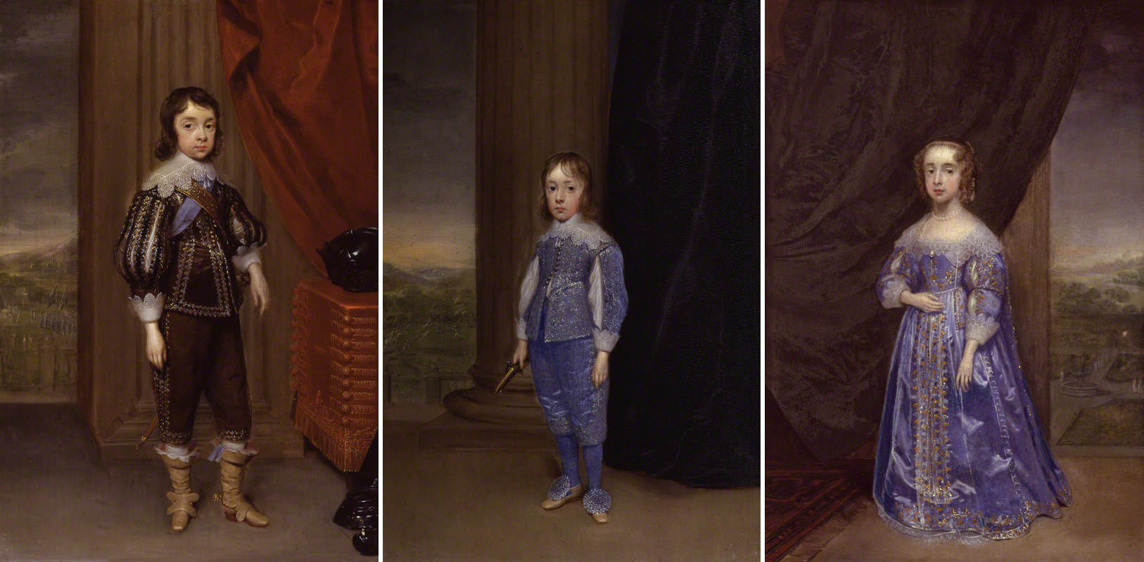 Charles II by Cornelius Johnson, 1639; James II by Cornelius Johnson, 1639; Mary, Princess of Orange by Cornelius Johnson, 1639. All portraits © National Portrait Gallery, London