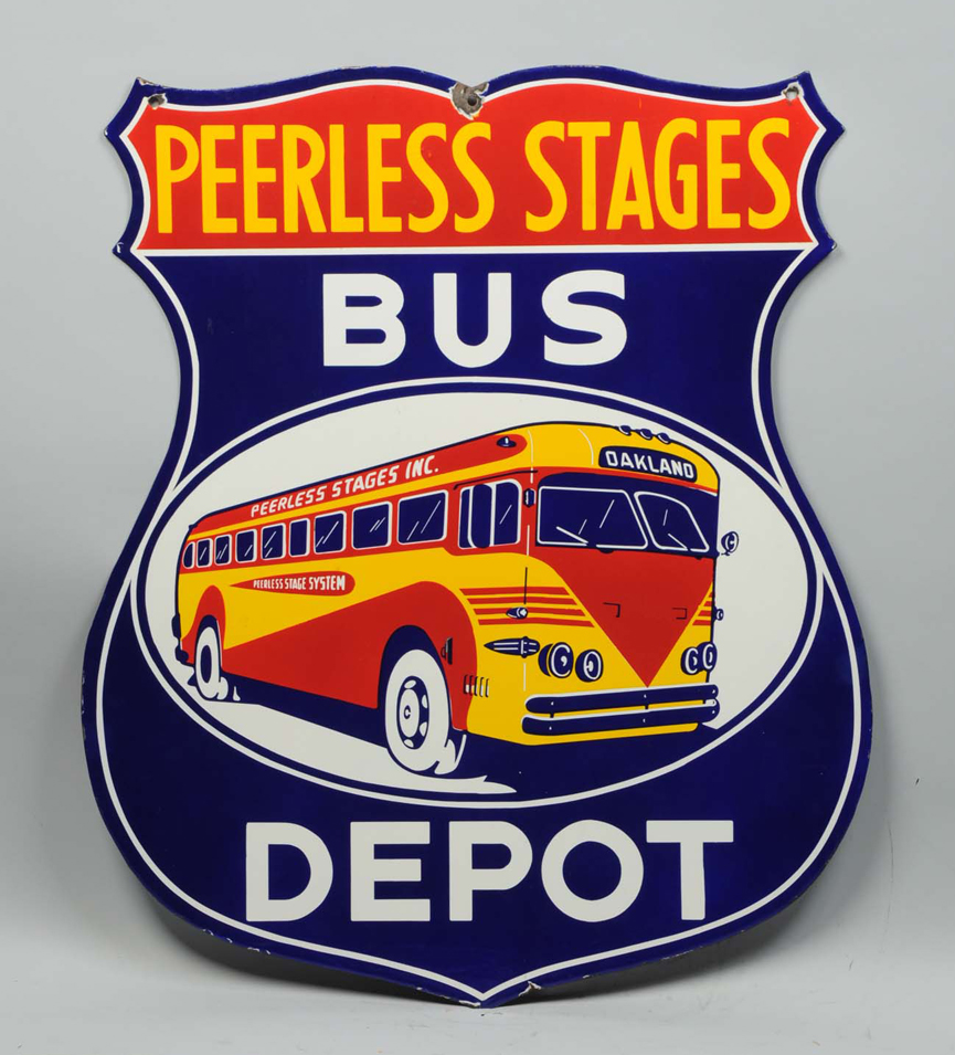 Peerless Stages bus depot sign. Estimate $30,000-$40,000. Morphy Auctions image