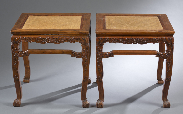 Pair of 17th/early 18th-century huanghuali stools, one of them retaining a label from the Museum of Classical Chinese Furniture. Provenance: Christie’s New York, Sept. 19, 1996. Sold for $448,400. Quinn & Farmer image