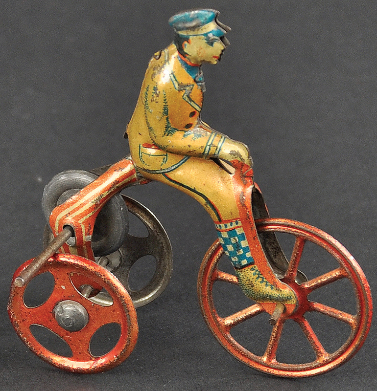 Man on Bike penny toy, $3,900. Bertoia Auctions image