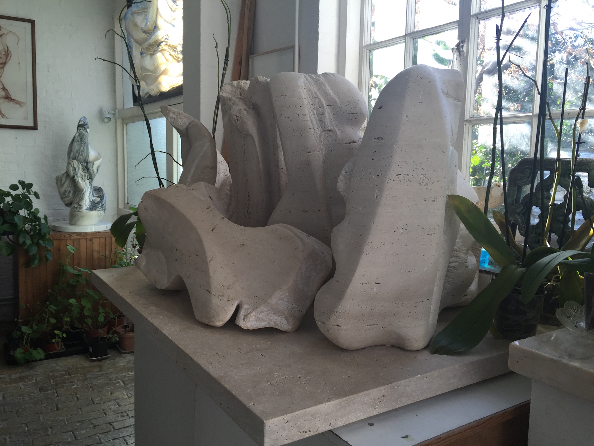 This work in Roman travertine, titled ‘Seascape,’ by Helaine Blumenfeld, will be shown at Bowman Sculpture in Duke Street from May 22 to June 30 where it will be among a number of works by Blumenfeld ‘in dialogue’ with works by Henry Moore. Image Auction Central News and courtesy Helaine Blumenfeld. 