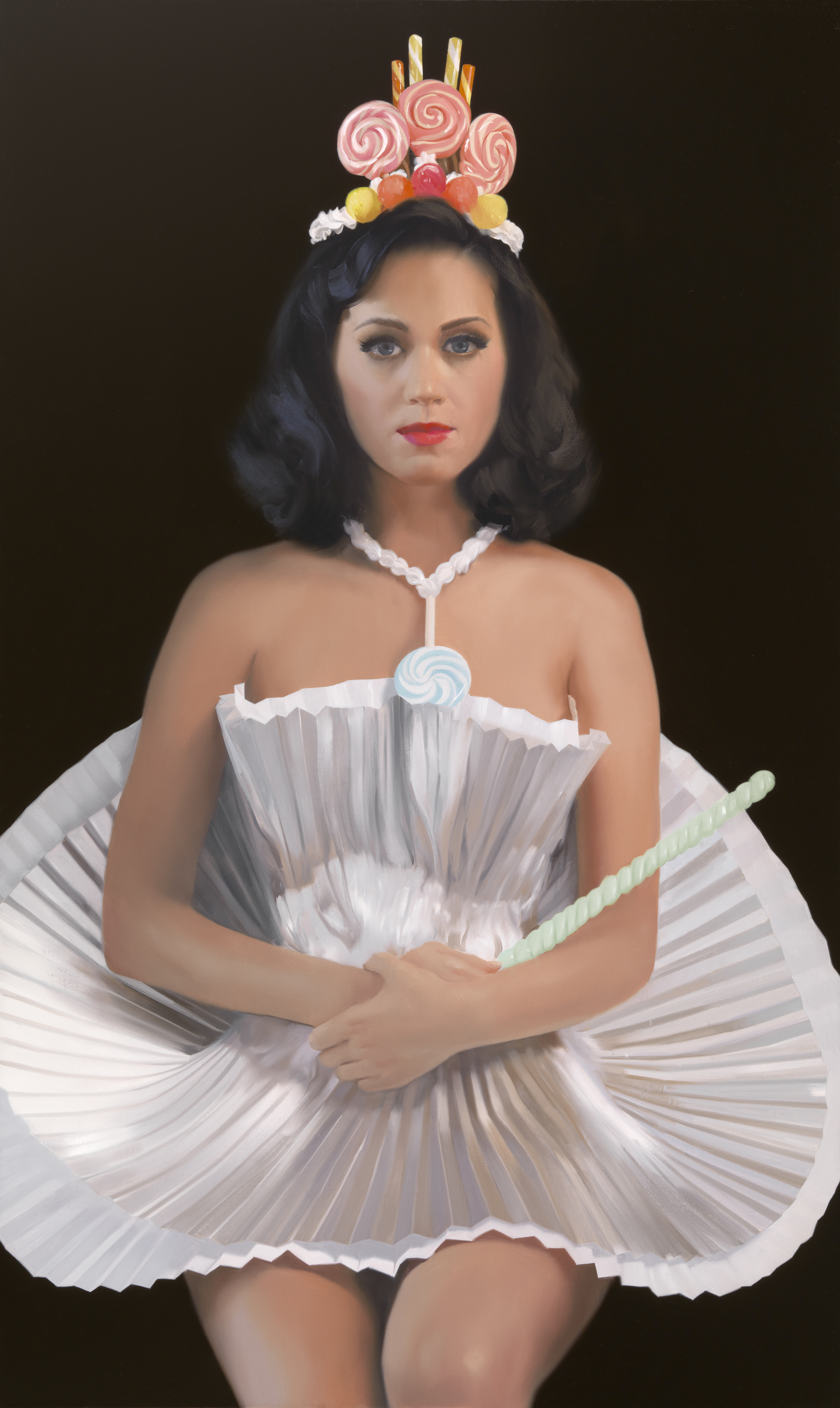 ‘Katy Perry’ by  Will Cotton (b. 1965)  2010,  oil on linen,  frame: 168.3 × 102.6 × 5.7cm (66 1/4 × 40 3/8 × 2 1/4in). Promised gift of the James Dicke Family, © Will Cotton