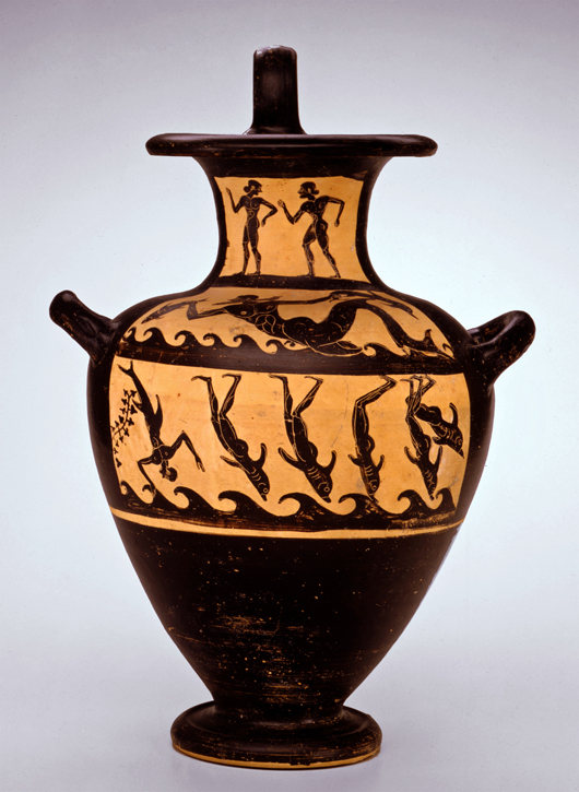 The 20-inch clay kalpis has been on view at the Toledo Museum of Art since its purchase in 1982. The painting on it depicts the Greek tale of Dionysos, god of wine and drama. Image courtesy Toledo Museum of Art.