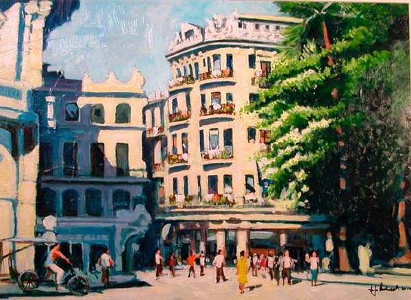 'Downtown Havana, Cuba,' an oil on paper painting by American artist A. Jon Prusmack. Image courtesy of LiveAuctioneers.com archive and the Salmagundi Club.