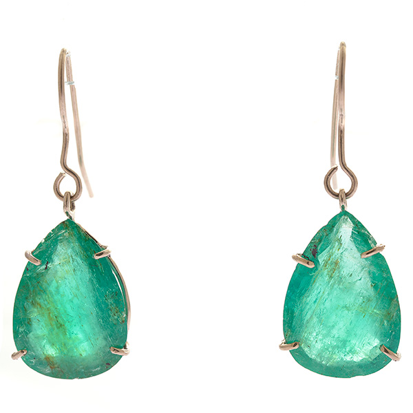 A pair of pear-cut emerald earrings (above) – 8.00 carats – set in 14K white gold French wire drop mountings has an estimate of $3,000-$5,000. Michaan’s Auctions image