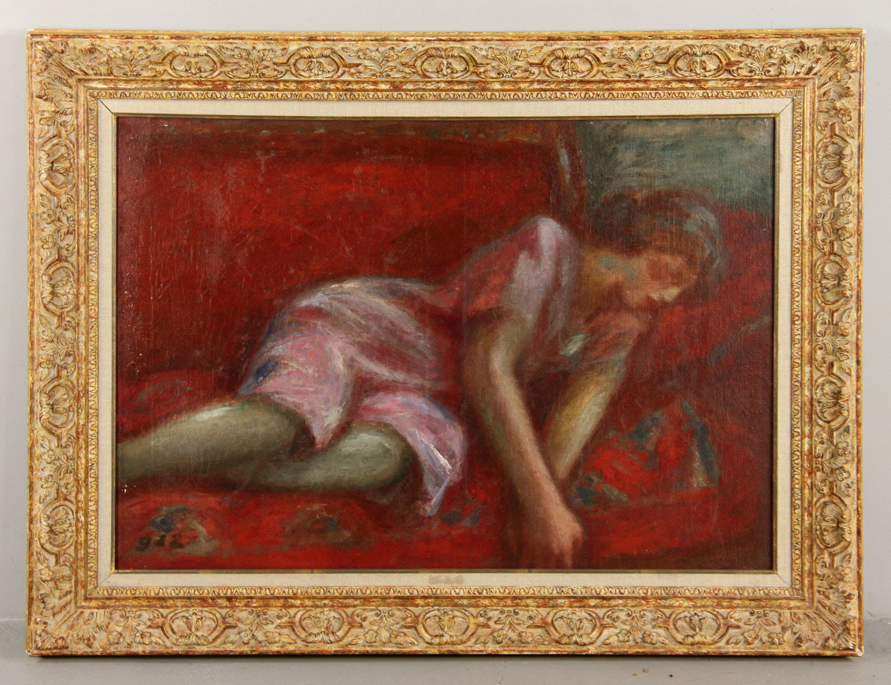 Georges d'Espagnat (French 1870-1950) ‘Woman on Red Sofa,’ oil on canvas (est. $8,000-$12,000). Kaminski Auctions image