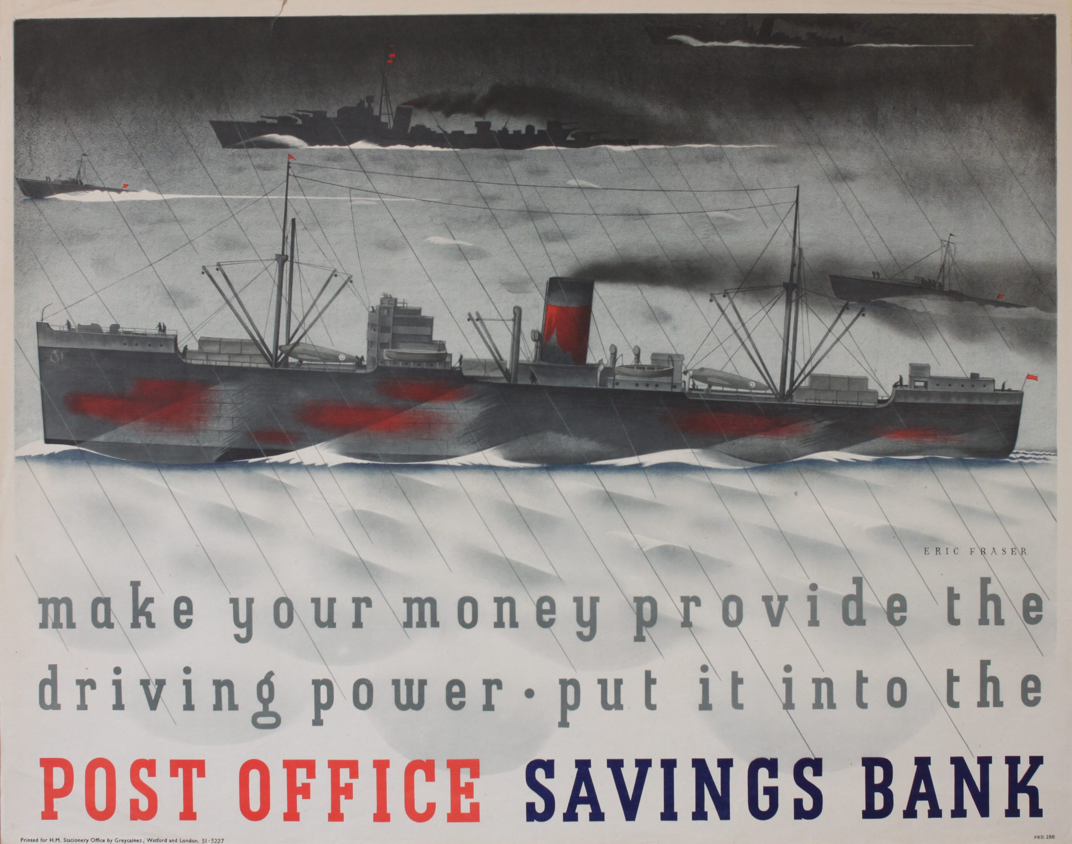 Eric Fraser (1902-1983) Make your money provide the driving power, Post Office Savings Bank, 1943, 92 x 73 cm (est. £400-£500). Onslows images