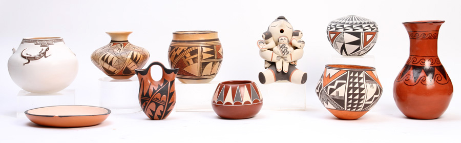 A fine collection of antique and 20th century Native American pottery (est. $300-$500). Kamelot image