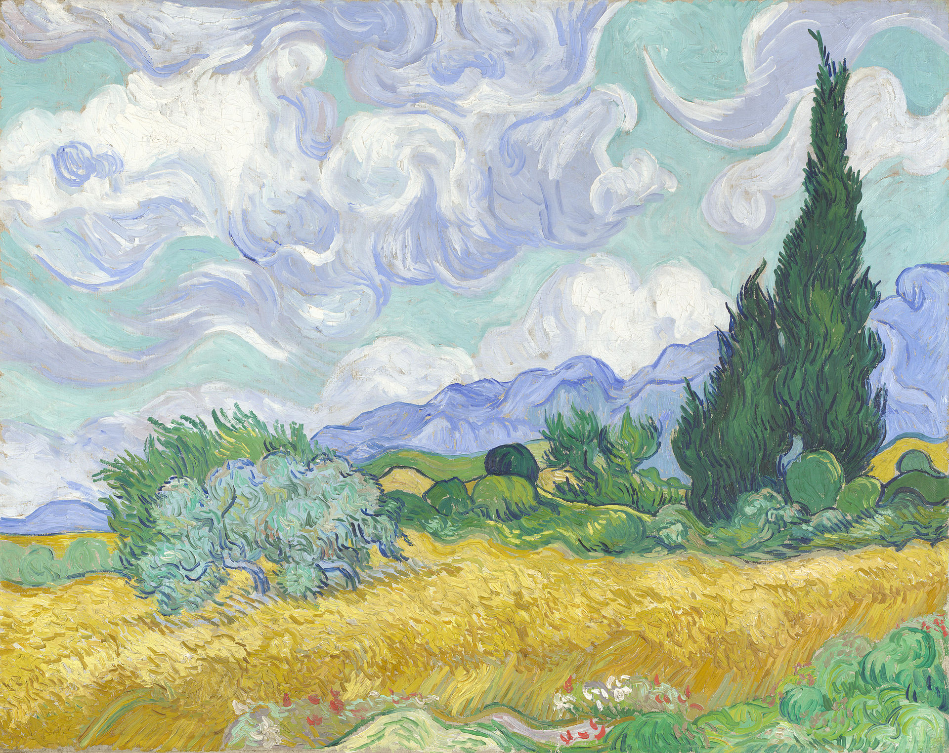  'A Wheat Field, With Cypresses' (1889), by Vincent van Gogh, will be in 'Van Gogh and Nature,' at the Clark Art Institute in June. National Gallery, London, courtesy of Wikimedia Commons.