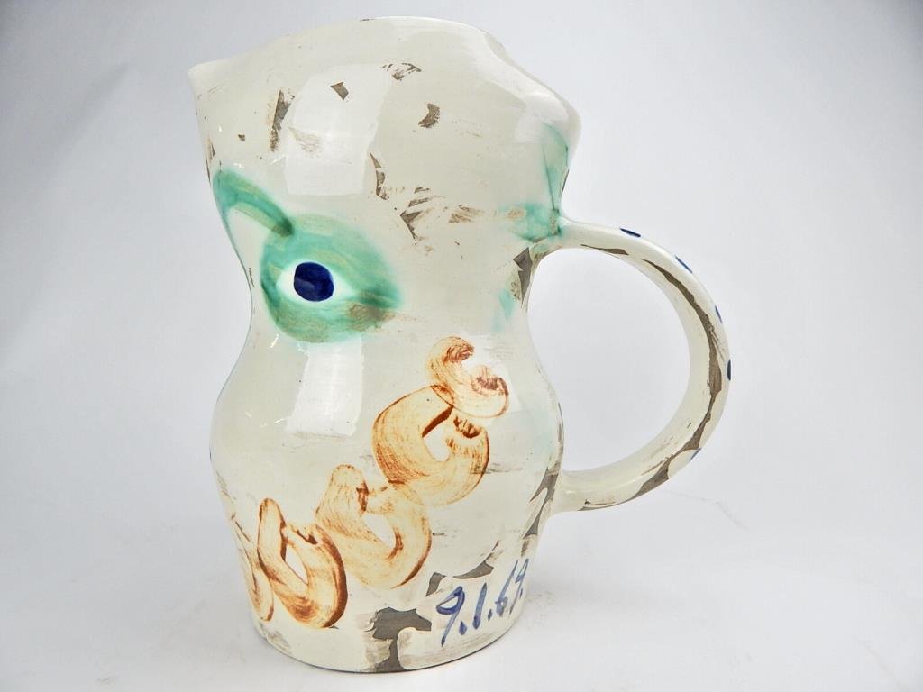 Pablo Picasso ‘Madoura’ pitcher, 11 1/2in x 11in. Estimate: $3,000-$5,000. Don Presley Auction image 
