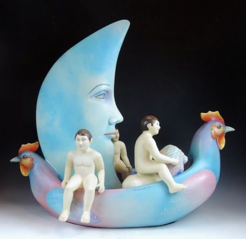 Sergio Bustamante original sculpture titled ‘Naked Boys Riding the Chicken Boat,’ signed 10/50, measures 31in x 12in x 27in. Estimate: $1,500-$2,000. Don Presley Auction image