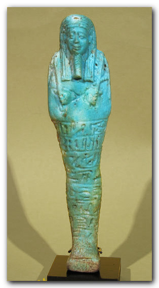 Egyptian faience shabti, 26th-30th Dynasty, circa 664-343 B.C. Estimate: $3,00-$4,000. Artemission image