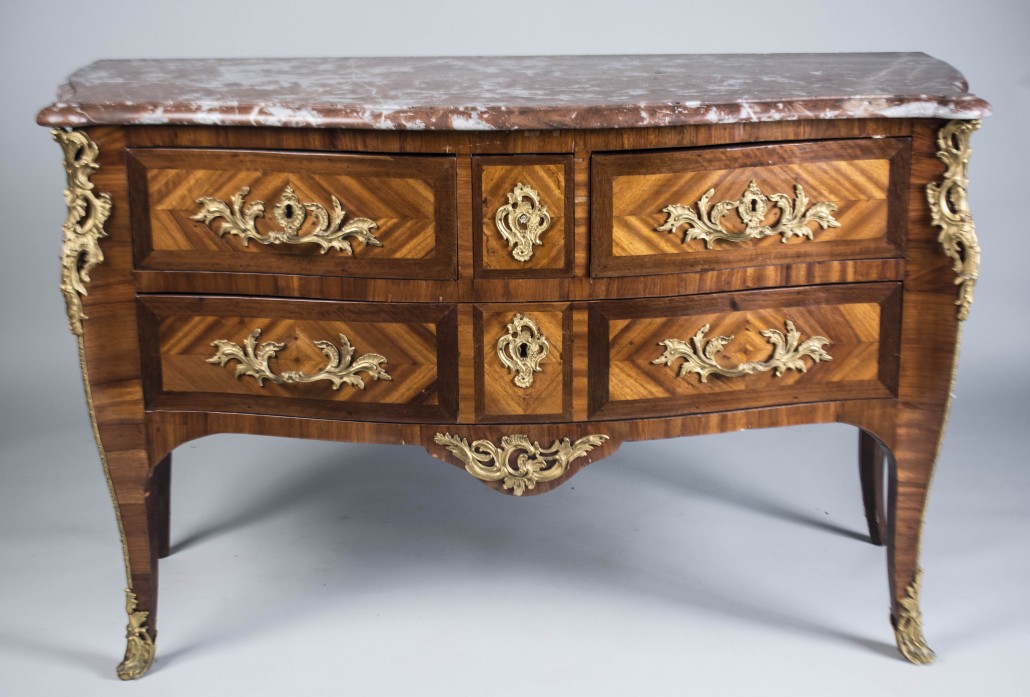 Louis XV marble top commode (est. $12,000-$16,000). Capo Auction Fine Art and Antiques image