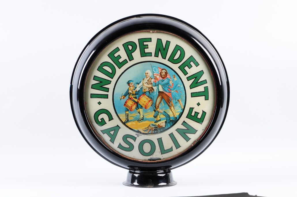 Gas pump globe advertising Independent Gasoline, Kyle D. Moore collection. Morphy Auctions image