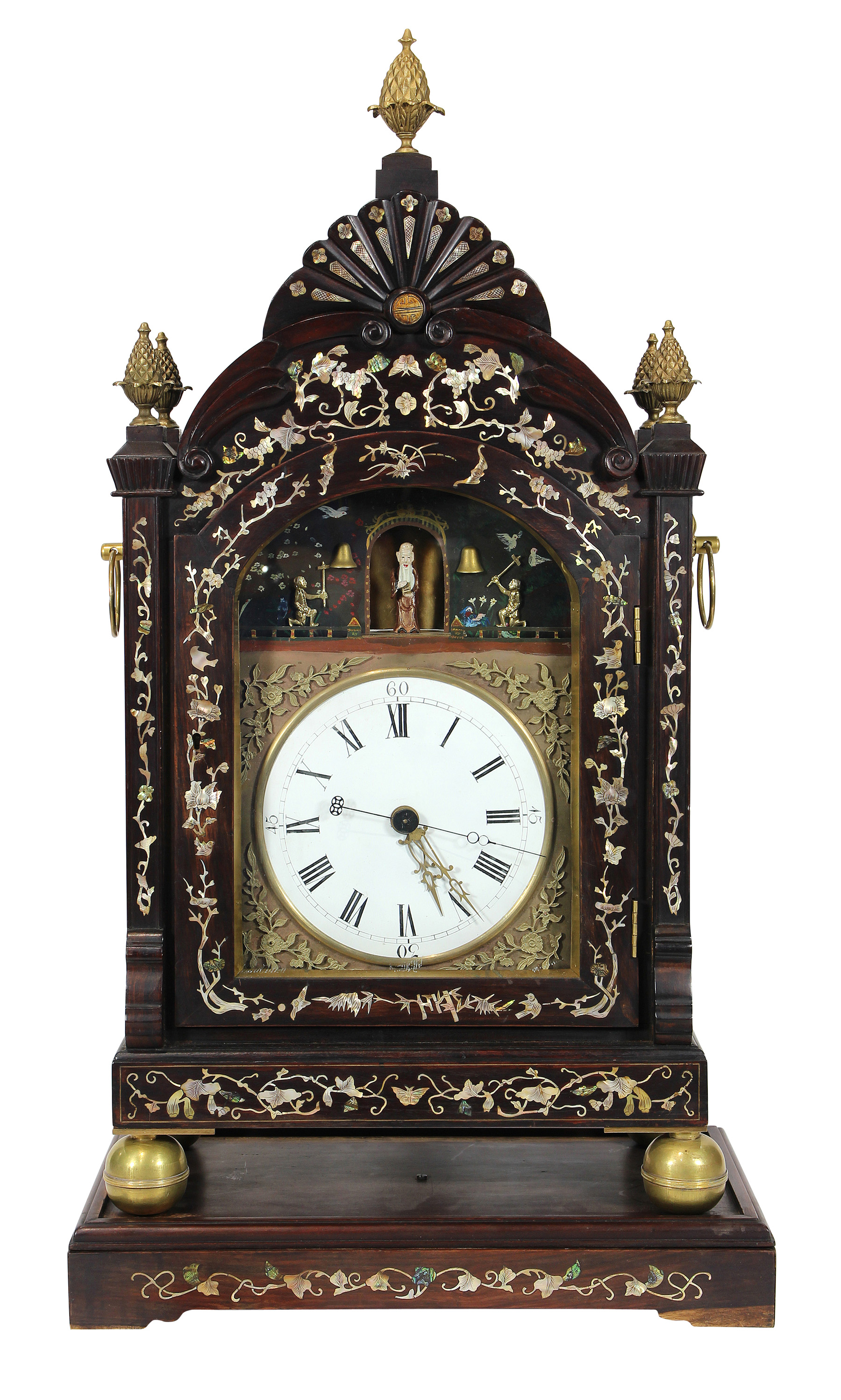 Estimated at $4,000-$6,000, this Chinese export automaton bracket clock soared past high estimate, fetching $27,400. Clars Auction Gallery image